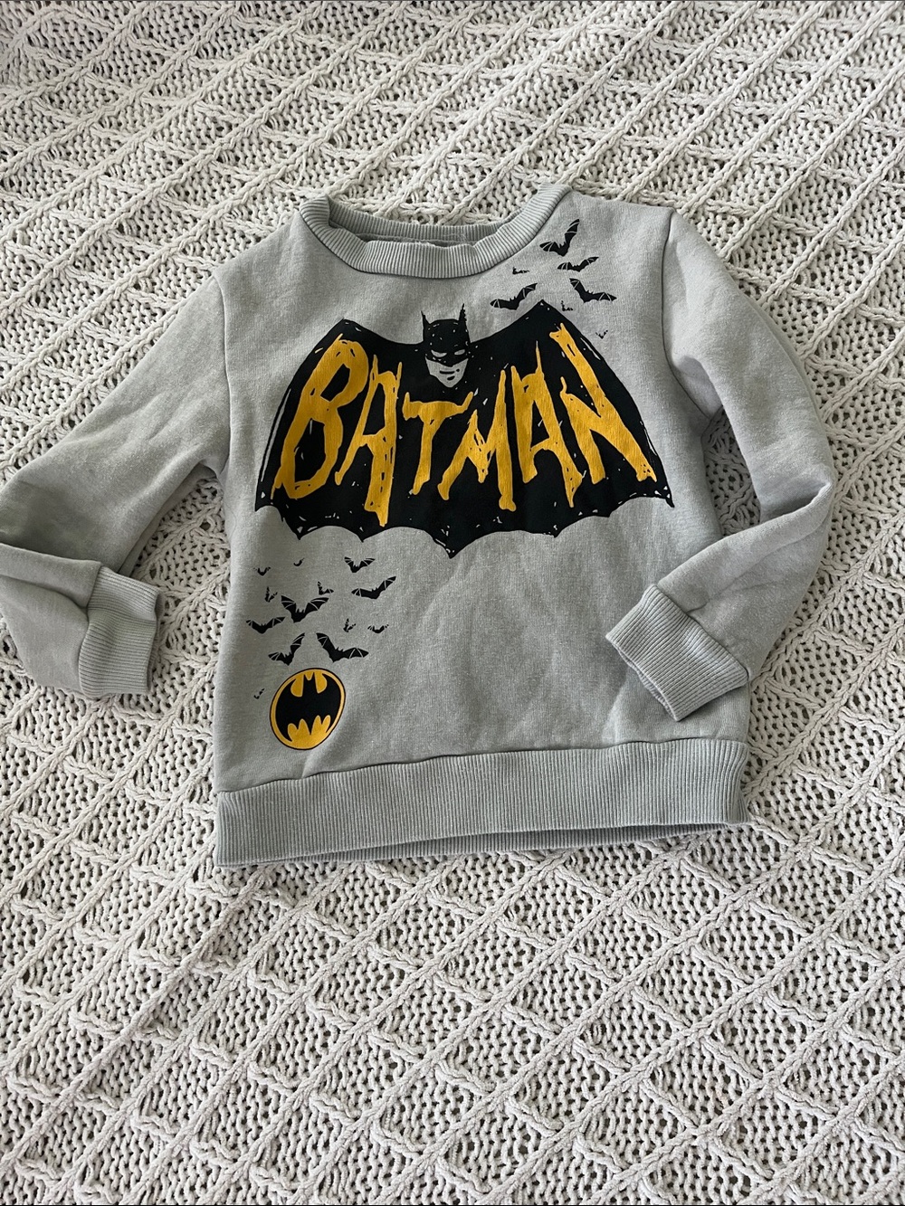 DC Kids Gray Batman Sweatshirt with Yellow Logo
